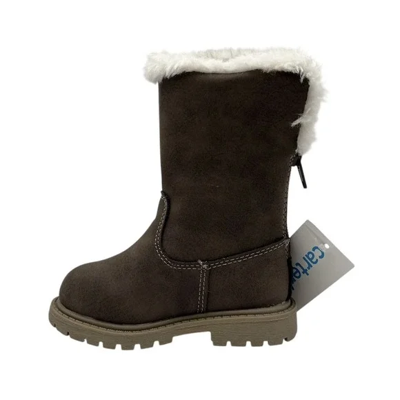 Carters Baby Girls Fashion Tall Boots Size 5 Brown Faux Fur Trim Winter Shoes - Picture 4 of 15